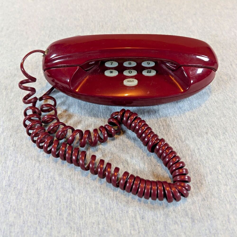 TeleQuest Manta Trimline Corded Telephone, Hold Button, 1-Line, Burgundy